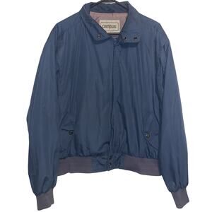 Vintage 70/80s Campus Blue Full Zip Satin Lined Bomber Jacket Coat XL